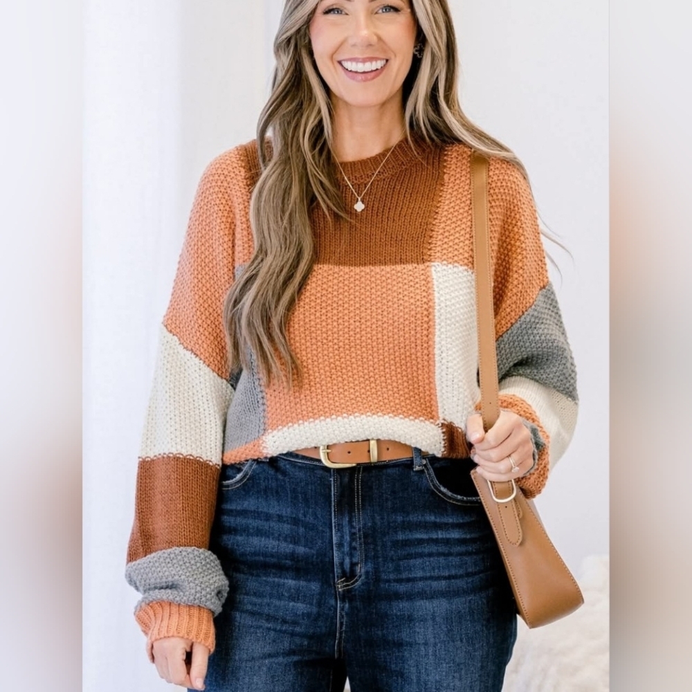 Chicsoul ,Women's Colorblock Crew Neck Sweater.Size 1X